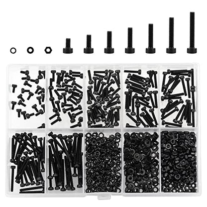 HELIFOUNER 560 Pieces M2.5 x 4mm /6mm /8mm /10mm /12mm /16mm /20mm, Hex Socket Head Cap Screws Bolts Washers Nuts Kit, 12.9 Grade Alloy Steel, Full Threaded, Black - size: M2.5, style: Socket Head