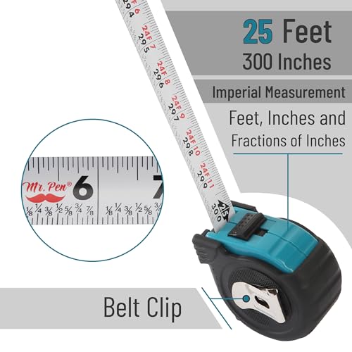 Mr. Pen- Retractable Tape Measure 25 ft, Teal & Black, Easy Read - color: Teal/Black, size: 1 pcs