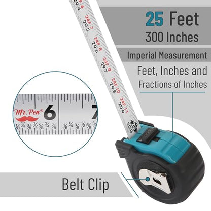 Mr. Pen- Retractable Tape Measure 25 ft, Teal & Black, Easy Read - color: Teal/Black, size: 1 pcs