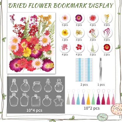 Bookmark Making Kit, Kaluofan 103PCS Transparent Dried Flower Bookmark Kit for School, Come with Dried Flowers Tassels and Tweezer - color: L000, size: 100PCS