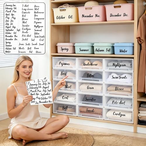 Monthly Labels for Clothes Month Seasonal Organizer Stickers for Drawer Bin - color: Monthly Labels