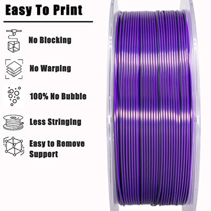 PLA Filament 1.75mm,3D Printer Filament High Speed Printing, Silk PLA Dual Color Black Purple 3D Printer Filament, 1.75 PLA Filament +/-0.02mm, 1kg/2.2lb - color: Dual-color Black Purple