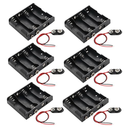 6 Set 4 AA Battery Holder with 9 Volt Battery Snap Connector - I Type