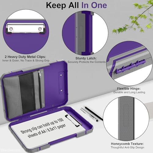 Clipboard, Clipboard with Storage, Heavy Duty Clip Boards 8.5x11, Protective Over Molded Edge, Plastic Clipboards, Contractor Folder with Internal Pen Pouch for Driver (Dark Purple) - color: Dark Purple