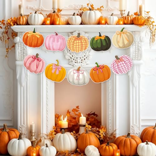 2 Pcs Bow Pumpkin Banner Pink Bows Fall Thanksgiving Pumpkin Party Decor - color: Bow Pumpkin
