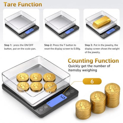 Jewelry Scale, 500g x 0.01g High Precision Digital Gram Scale, Portable Gold Scale for Jewelers, Pawn Shops & Gold Enthusiasts – Perfect for Gold, Silver, Diamond & Coin Weighing