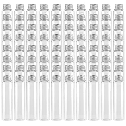 SINJEUN 80 PCS 50ml Flat Plastic Test Tubes, 28×109 mm Clear Test Tube with Screw Caps Good Seal Test Tubes Containers for Sampling, Planting and Storing