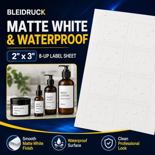 25 Sheets 2" x 3" Printable Matte White Rectangle 8up Waterproof Labels - size: 8up-25 sheets
