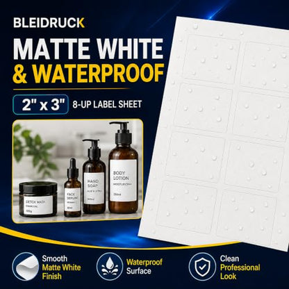 25 Sheets 2" x 3" Printable Matte White Rectangle 8up Waterproof Labels - size: 8up-25 sheets