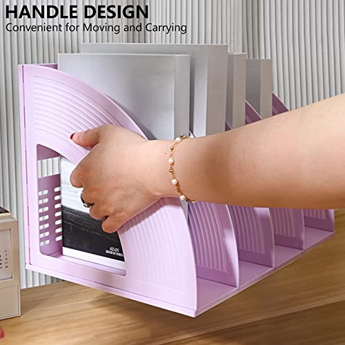 Marte Vanci Magazine File Holder Vertical PP Folder Book Desktop Organizer Plastic Storage Sturdy Vertical 4 Section Folder (Purple) - color: Purple 4 Section