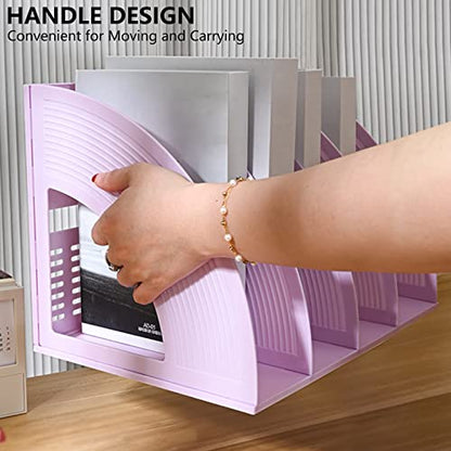 SAYEEC Sturdy Magazine Holder 4 Compartments Plastic Desktop File Organizer File Dividers Office Organizer Storage Document Magaizne Rack Display Box (Purple) - color: Purple-4 Sections