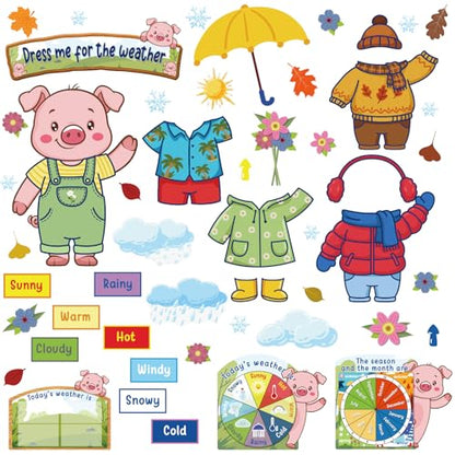 Gilprop 58 Pcs Dress for Weather Bulletin Board Set for Classroom, Piggy - style: Piggy
