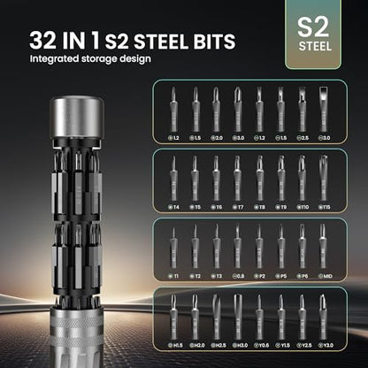 JOREST 32 in 1 Small Precision Screwdriver Set, Tool Gifts for Men Dad Him, Portable Multibit Screwdriver Repair Tool, EDC Pen Screwdriver for Glasses, Watches, MacBook, Laptop, PS5, Xbox, Electronics - style: Space Gray