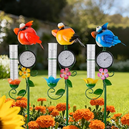 Joint Honglin Metal Adorable Bird Rain Gauge with Outdoor Temperature - color: Blue
