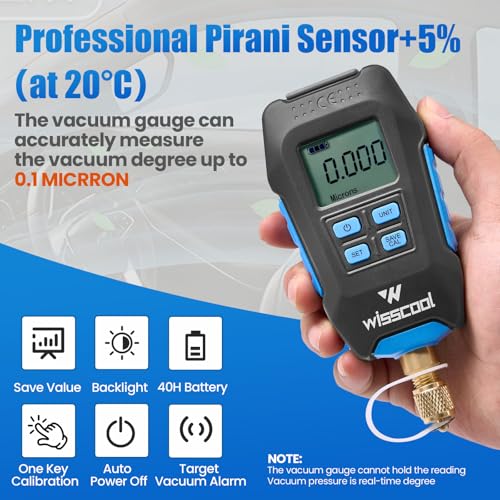 WISSCOOL Digital Micron Vacuum Gauge, Digital Pressure Tester Meter HVAC - color: Blue-V9
