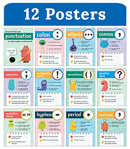Carson Dellosa 12-Piece Punctuation Posters, 8.5" x 11" Grammar Wall Decor - style: Punctuation