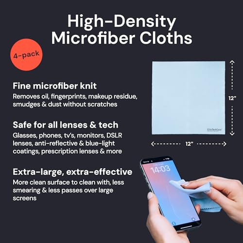 Elite Tech Gear Eyeglass Cleaning Cloth, 4-Pack Blue, 12x12 Glasses Cloth - color: Blue, size: 12'' x 12'' (Pack of 4)