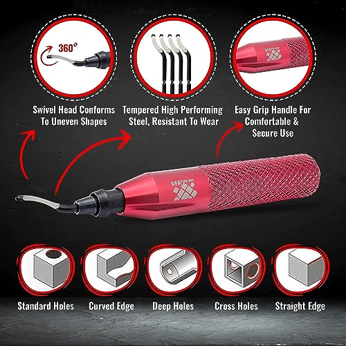 AFA Tooling Deburring Tool, 16 HSS Blades, Red CNC Anodized Aluminum Handle - size: Tool + 15blades