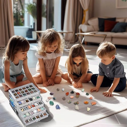Rock Collection Display Case - Display Shelf for Collectibles - Rock Collections Box for Kids - Rock Collection Storage - Rock Collections Box for Kids 90 Grids - size: 5 layers