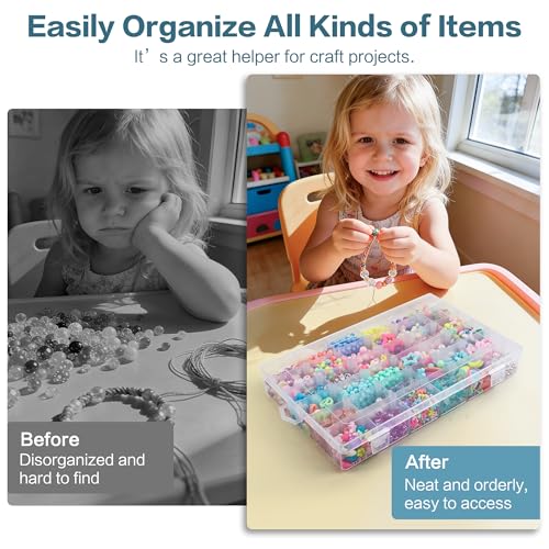 DILIBRA 2 Pack 36 Grids Large Plastic Organizer Box with Adjustable Divider - size: 2 Pack 72 Grids