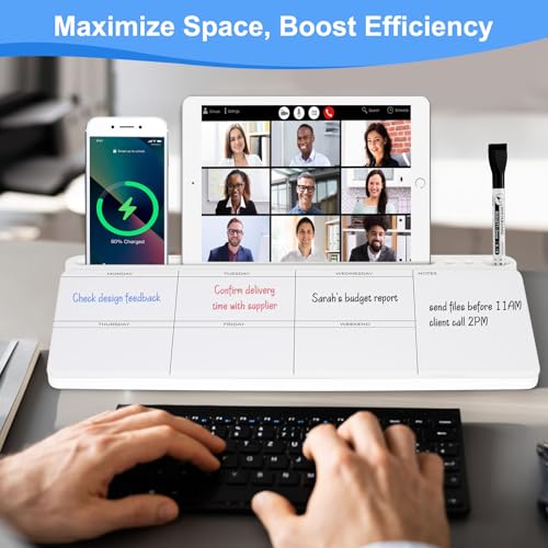 Desktop Glass Whiteboard with Storage, Weekly Calendar Desk White Board - color: Organizer-white Weekly Planner
