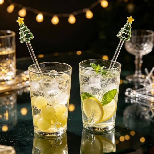 Homestia 2 Pcs Glass Swizzle Sticks with Christmas Tree Decor, Stir Sticks - color: 2Pcs + 8.6'' Christmas tree Stirrer