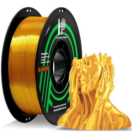 HP3DF PLA Filament, Silk PLA, 3D Printer Filament, PLA Filament 1.75mm Dimensional Accuracy +/- 0.02mm, 1KG Spool (2.2 lbs), Fit Most FDM Printer (Slik Gold) - color: Gold