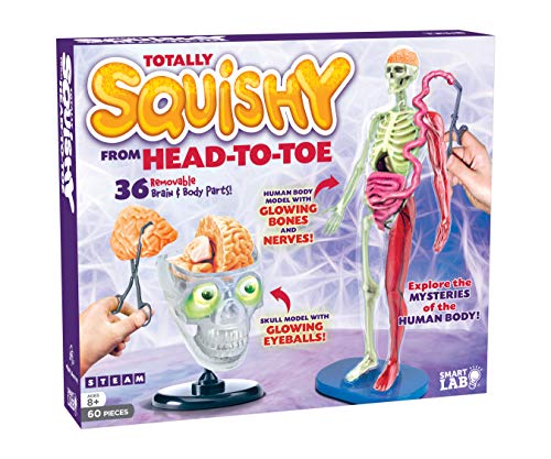 SMARTLAB Toys Totally Squishy from Head-to-Toe - 60 Pieces - 36 Removable Parts - 12" Human Body Model & Stand - 24-Page Illustrated Book - Includes Glowing Eyeballs!