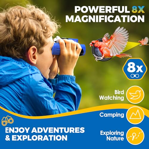 Binoculars for Kids, Toys for 3-12 Year Old Girls and Boys, Bird Watching Hiking 4 5 6 7 8 9 Year Old Girl Boy Christmas Birthday Gifts, Outdoor Toys for Kid Set with Magnifying Glass & Compass - color: Dark Blue