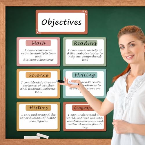 7 Pack Magnetic Write & Wipe Paper Organization Chart, Retro Blank Dry Erase Objectives Labels Learning Magnets with 1 Black Pen & 30x20cm Back Card - style: Retro