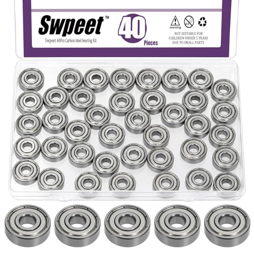 Swpeet 40Pcs 627ZZ Ball Bearings Assortment Kit, 7 x 22 x 7mm Carbon Steel Deep Groove Bearings, Miniature Bearings, Double Shielded - size: 627ZZ-40PCS, style: Carbon Steel