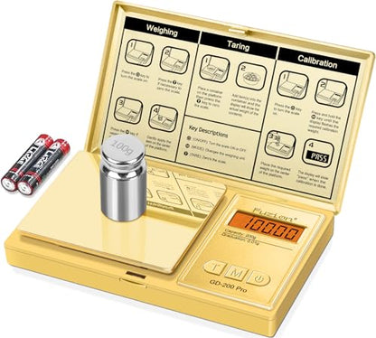 Fuzion Digital Pocket Gram Scale 0.01g x 200g, with 100g Calibration Weight - color: Gold