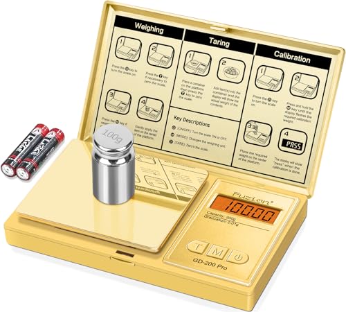 Fuzion Digital Pocket Gram Scale 0.01g x 200g, with 100g Calibration Weight - color: Gold