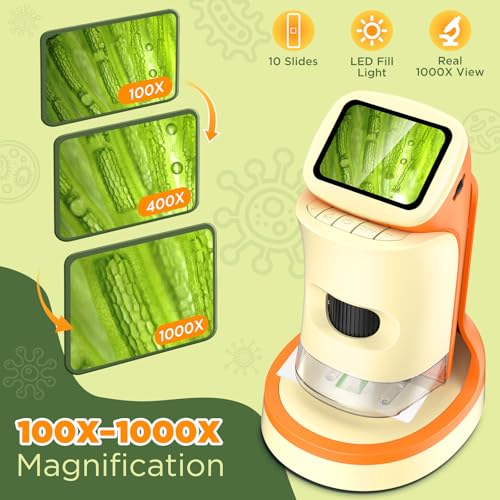 Uarzt 1000X Kids Digital Handheld Microscope 2.0" IPS Screen with Slides - color: Orange