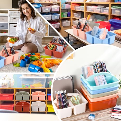 Lineshading 6 Pack 3 Compartment Classroom Table Caddy with Handle Boho