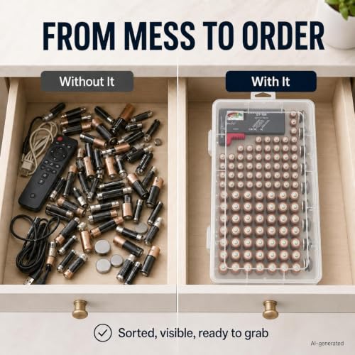 Xuerdon 120-Slot Battery Organizer Case with Tester for AA AAA & Coin Cells - color: white with Tester
