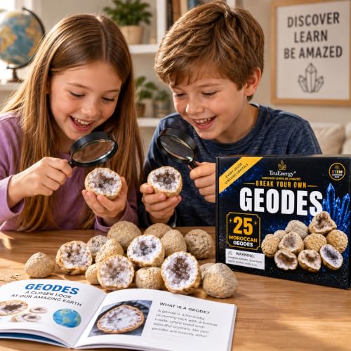 Break Your Own Geodes for Kids – 25 Moroccan Geodes to Break Open, 1–1.5", 90% Hollow, Geode Kit for Kids with Surprise Crystals, Educational Geology Rock Kit (Small 1–1.5") - size: SMALL (1.0"-1.5")