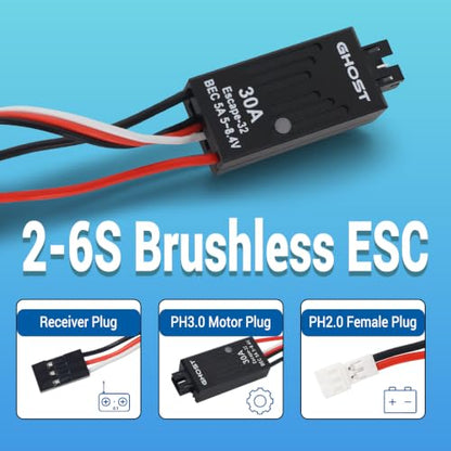 Ghost Brushless ESC 30A Electric Speed Controller with 5A BEC 5~8.4V for TRX4M 1/18 & SCX24 1/24 RC Crawlers Car with ESCape32 WiFi-Link Parameter Configuration Tool - color: 30a Esc