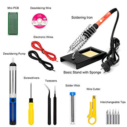 Soldering Iron Kit, 60W Upgraded Soldering Kits Adjustable Temperature Welding Tool Solder Irons Pen with On/Off Switch Use for Electrical Repairs - color: 19-in-1