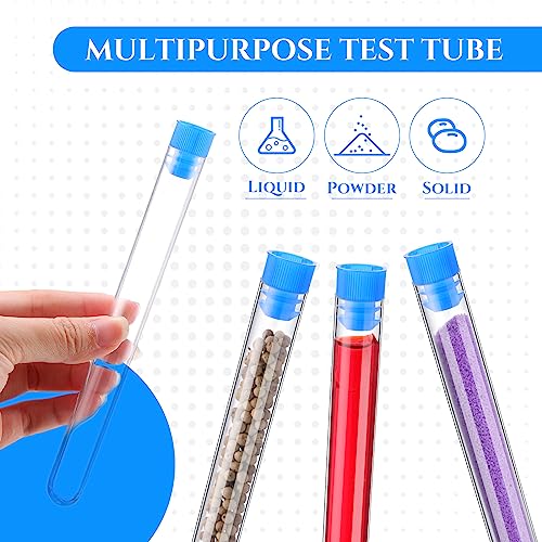 Hoteam 100 Pcs Test Tubes with Caps, 25ml 150 x 16 mm Clear Blue Lid - color: Blue Lid