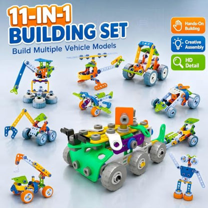 MOONTOY 11-in-1 STEM Building Toys for Kids Ages 4-8, 175 Pcs Construction Engineering Kit with Storage Box, Educational Learning Blocks for Boys & Girls Age 3-5 5-7 6-8 8-10, Birthday Gift