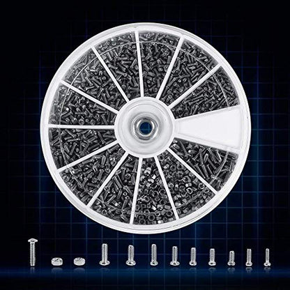 Screws and Nuts Assortment Kit 600pcs Small Nut Bolt Set Tiny Screw Electronics Hardware Fasteners Repair Tool with Storage Box for Watches Glassess