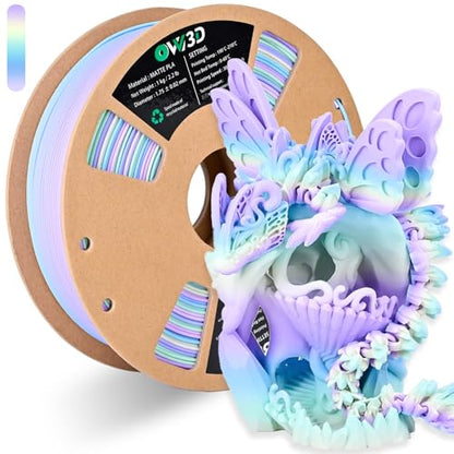 OVV3D Rainbow PLA Filament 1.75mm, PLA 3D Printer Filament Multicolor Color Changing Rainbow PLA Filament with Matte Macaron Blue Green Yellow Purple, 3D Printing Filament 3D Filament, 1kg / 2.2 lbs - color: Matte Dreamy Macaron