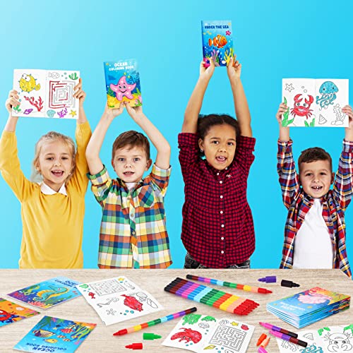 BenLouis 24 Under the Sea Mini Coloring Books with 24 Crayons for Kids Bulk - style: Ocean