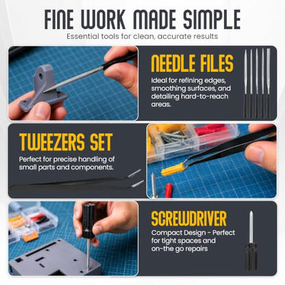 64 Pcs 3D Printing Tool Kit - 3D Printer Accessories with 3D Printer Nozzle Cleaning Needle kit - 3D Printer Scraper - Micro Cutter - Deburring Tool - Knife Set - Flat File and Brushes - Portable Case - color: 64PCS
