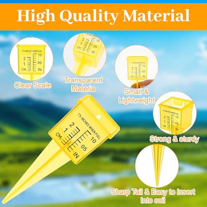 20pack Yellow Transparent Rain Gauge, Sprinkler Gauge Compact Portable 1.5" Wide Mouth Outdoor Rain Gauges For Yard Lawn Garden With Inch And Centimeter Scales Accurate Rainfall Measurement