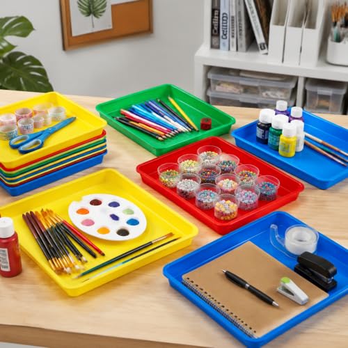 Jetec 24 Pcs Multicolor Plastic Art Trays 10.9 x 8.4 Inch Classroom Trays