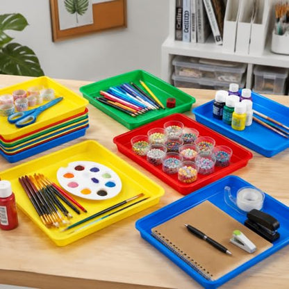 Jetec 24 Pcs Multicolor Plastic Art Trays 10.9 x 8.4 Inch Classroom Trays
