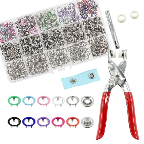 SHRJ 800Pcs Metal Snaps Buttons Kit Multicolor Hollow Sewing Snaps with Fastener Pliers Press Tool Prong Snap Buttons for Bags Clothes Sewing DIY Crafts(200 Sets, 9.5mm) - style: 200 Sets(Hollow)