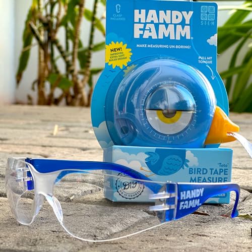 Handy Famm Kids Tape Measure & Safety Glasses Bundle, 2 of Each, Ages 3-9 - color: Double Blue